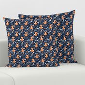 SMALLER Fox - Sleepy Foxes (navy) Baby Nursery Woodland Animals Kids Childrens Bedding N10