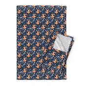 SMALLER Fox - Sleepy Foxes (navy) Baby Nursery Woodland Animals Kids Childrens Bedding N10