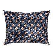 SMALLER Fox - Sleepy Foxes (navy) Baby Nursery Woodland Animals Kids Childrens Bedding N10