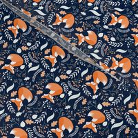 SMALLER Fox - Sleepy Foxes (navy) Baby Nursery Woodland Animals Kids Childrens Bedding N10