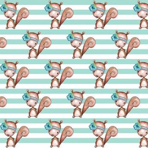 Sweet Baby Squirrel (mint stripe) SMALLER - Woodland Animal Baby Nursery Crib Sheets Blanket Bedding GingerLous