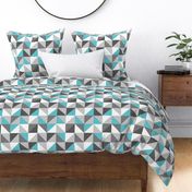 Retro triangles check neon cyan gray large