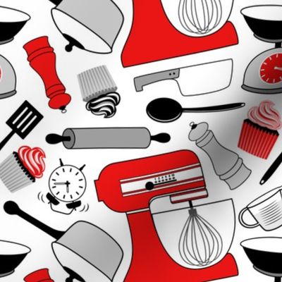 Kitchen Baking Goodies // V2 // Red, Gray, Black and White // Medium Scale - 300 DPI