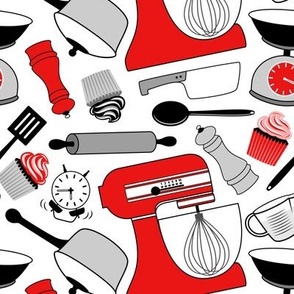 Kitchen Baking Goodies // V2 // Red, Gray, Black and White // Medium Scale - 300 DPI