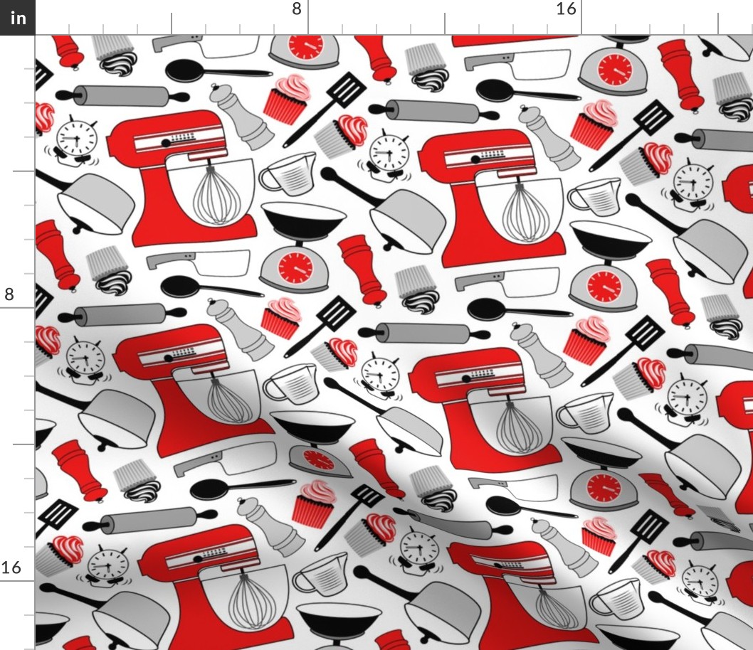 Kitchen Baking Goodies // V2 // Red, Gray, Black and White // Medium Scale - 300 DPI