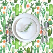 Green Boho Cactus on White with Orange Accents