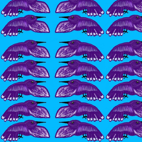 Hummingbirds Purple on Blue