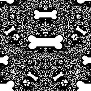 Doggie Damask (Black and White)