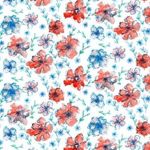 Red and Blue Floral White Background
