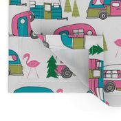 vintage camper (large scale) // retro vintage campers cute pink and white flamingo retro road trip