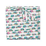 vintage camper (large scale) // retro vintage campers cute pink and white flamingo retro road trip