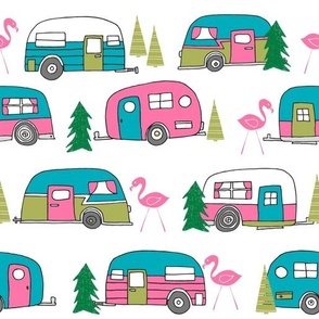 vintage camper (large scale) // retro vintage campers cute pink and white flamingo retro road trip