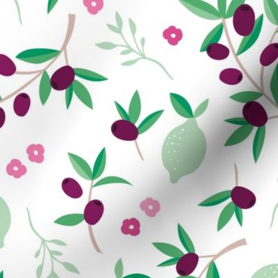 Sweet italian floral olive lemon garden in pink green and mint summer love print jumbo