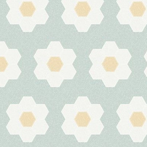 milky green daisy hexagon - 3" daisy - sfx6205 - daisy quilt, baby quilt, nursery, baby girl, kids bedding, wholecloth quilt fabric