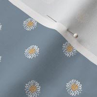 denim blue minimal daisy fabric, sfx4013 - daisies, simple prairie fabric, baby girl, muted, earthy, daisy fabric