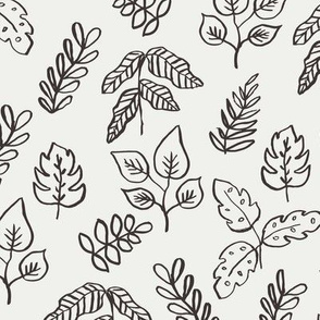 minimal leaf fabric - coffee sfx1111 - leaf, leaves, baby, nursery, natural, minimal, simple, earthy, gender neutral 