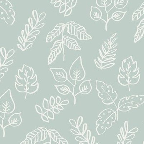 minimal leaf fabric - milky green sfx6205 - leaf, leaves, baby, nursery, natural, minimal, simple, earthy, gender neutral 