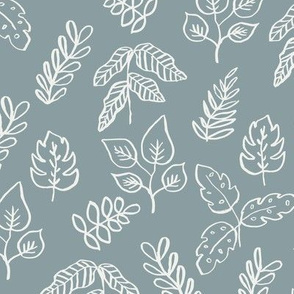 minimal leaf fabric - slate blue sfx4408 - leaf, leaves, baby, nursery, natural, minimal, simple, earthy, gender neutral 