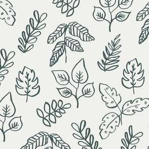 minimal leaf fabric - spruce green sfx5914 - leaf, leaves, baby, nursery, natural, minimal, simple, earthy, gender neutral 