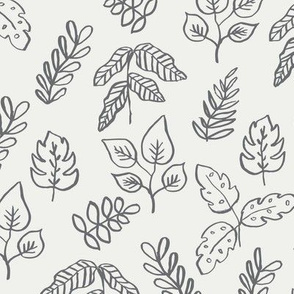 minimal leaf fabric - steel sfx4005 - leaf, leaves, baby, nursery, natural, minimal, simple, earthy, gender neutral 