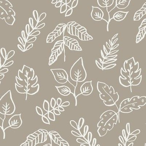 minimal leaf fabric - taupe sfx0906 - leaf, leaves, baby, nursery, natural, minimal, simple, earthy, gender neutral 