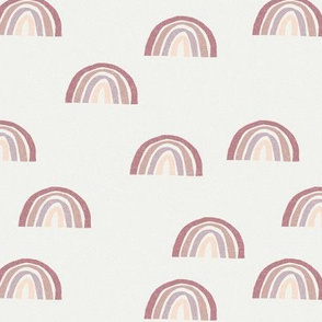 Scattered Rainbows Fabric - shell pink, lilac, rose, clover || Earth toned rainbows fabric || Rainbow Baby kids bedding