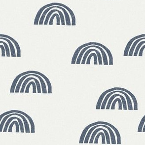 Scattered Rainbows Fabric - Indigo sfx3928 || Earth toned rainbows fabric || Rainbow Baby kids bedding