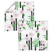 Botanical aloha garden watercolors summer palm leaves and cherry flowers blossom stripes purple green jumbo 