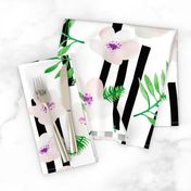 Botanical aloha garden watercolors summer palm leaves and cherry flowers blossom stripes purple green jumbo 