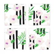 Botanical aloha garden watercolors summer palm leaves and cherry flowers blossom stripes purple green jumbo 