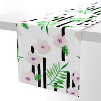 Botanical aloha garden watercolors summer palm leaves and cherry flowers blossom stripes purple green jumbo 