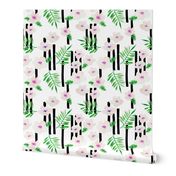 Botanical aloha garden watercolors summer palm leaves and cherry flowers blossom stripes purple green jumbo 