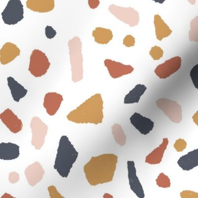 Terrazzo tile print fabric - mustard, apricot, blush, indigo 