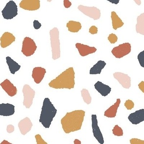 Terrazzo tile print fabric - mustard, apricot, blush, indigo 