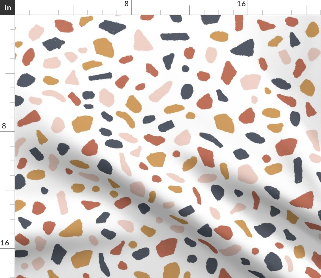 Terrazzo tile print fabric - mustard, apricot, blush, indigo 