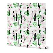 Botanical aloha garden watercolors summer palm leaves and cherry flowers blossom stripes purple green
