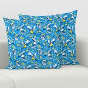 Flying Birds and Oak Leaves on Blue | Medium