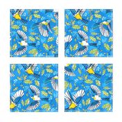 Flying Birds and Oak Leaves on Blue | Large