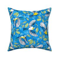 Flying Birds and Oak Leaves on Blue | Large