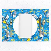 Flying Birds and Oak Leaves on Blue | Large