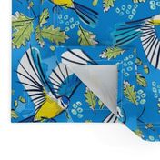 Flying Birds and Oak Leaves on Blue | Large