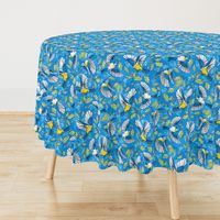 Flying Birds and Oak Leaves on Blue | Large