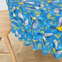 Flying Birds and Oak Leaves on Blue | Large