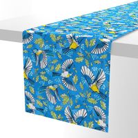 Flying Birds and Oak Leaves on Blue | Large