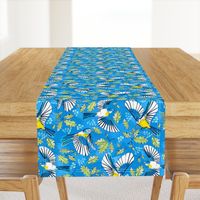 Flying Birds and Oak Leaves on Blue | Large