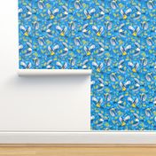 Flying Birds and Oak Leaves on Blue | Large