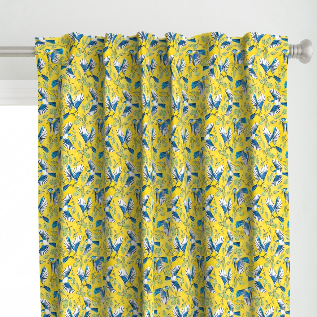 Flying Birds and Oak Leaves on Yellow | Medium