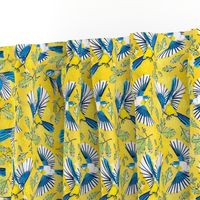 Flying Birds and Oak Leaves on Yellow | Medium