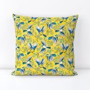 Flying Birds and Oak Leaves on Yellow | Medium