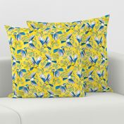 Flying Birds and Oak Leaves on Yellow | Medium